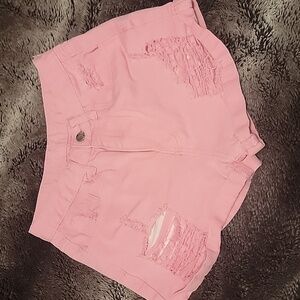 High waisted bubblegum pink distressed shorts